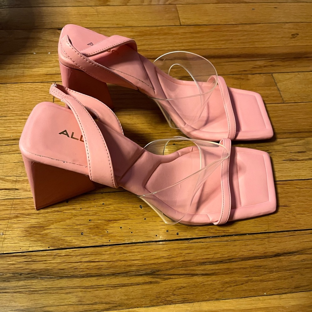 Aldo Pink Block Heel Sandals with Clear Straps